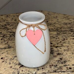 White Ceramic Vase with Pink Heart Accent